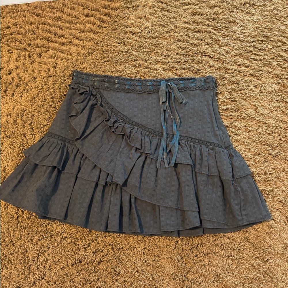 LoveShackFancy Mini Skater Skirt with Ruffled Tie Front
